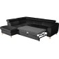 Canapé d'angle convertible en velours luxe 5 places, ASTERIA noir, angle gauche