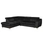 Canapé d'angle convertible en velours luxe 5 places, ASTERIA noir, angle gauche