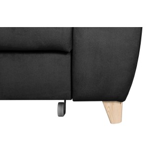 Canapé d'angle convertible en velours luxe 5 places, ASTERIA noir, angle gauche
