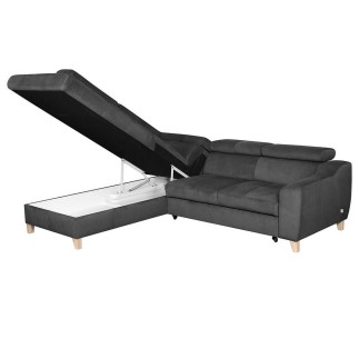 Canapé d'angle convertible en velours luxe 5 places, ASTERIA gris foncé, angle gauche