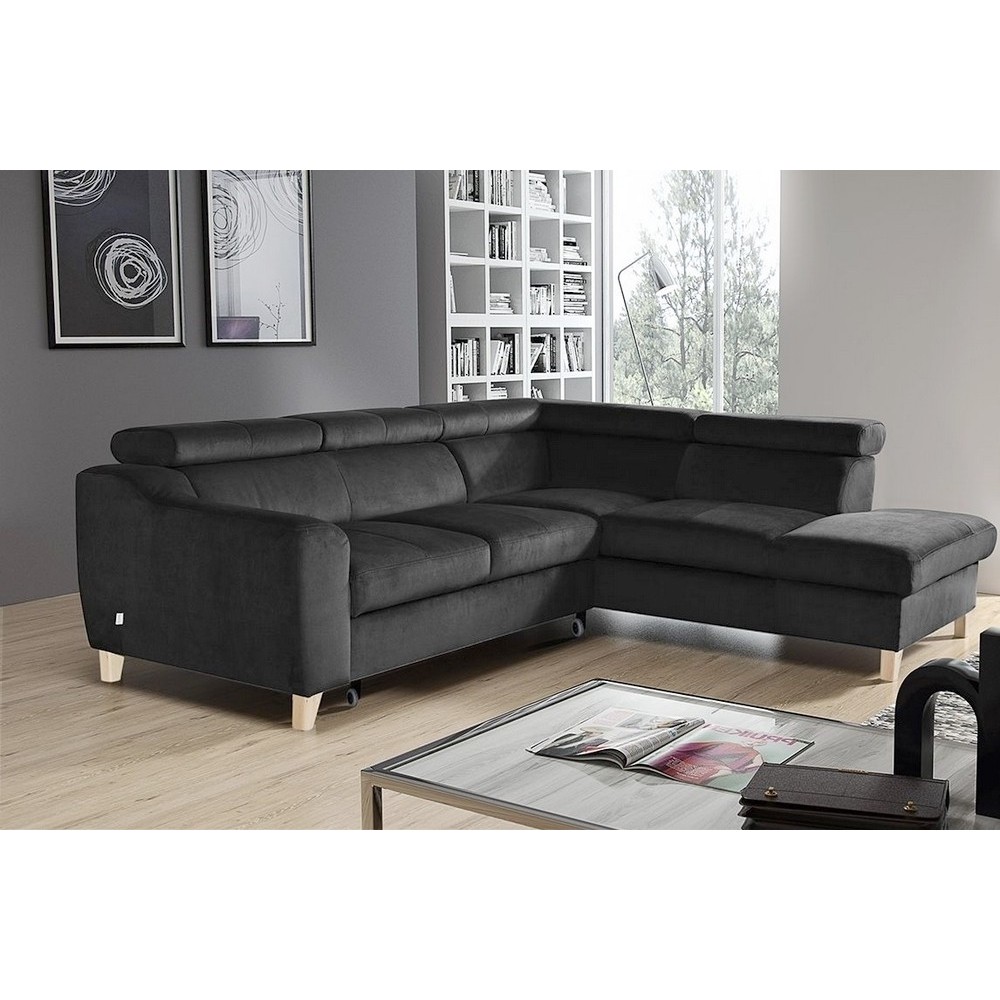 Canapé d'angle convertible en velours luxe 5 places, ASTERIA gris foncé, angle droit