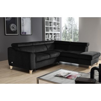 Canapé d'angle convertible en velours luxe 5 places, ASTERIA noir, angle droit