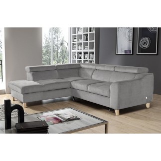 Canapé d'angle convertible en velours luxe 5 places, ASTERIA gris moyen, angle gauche