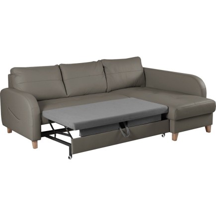 Canapé d'angle convertible en cuir de luxe italien , 5 places CONFORIA, taupe, angle droit