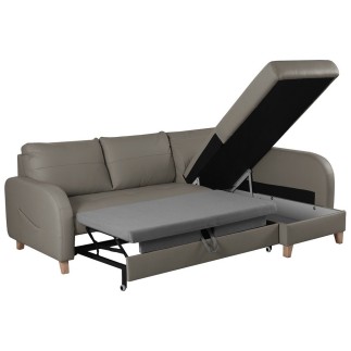 Canapé d'angle convertible en cuir de luxe italien , 5 places CONFORIA, taupe, angle droit