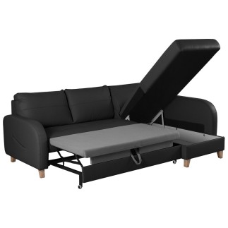 Canapé d'angle convertible en cuir de luxe italien , 5 places CONFORIA, noir, angle droit