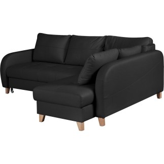 Canapé d'angle convertible en cuir de luxe italien , 5 places CONFORIA, noir, angle droit