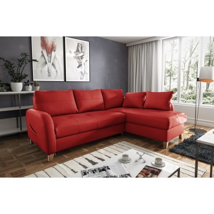 Canapé d'angle convertible en cuir de luxe italien , 5 places CONFORIA, rouge foncé, angle droit