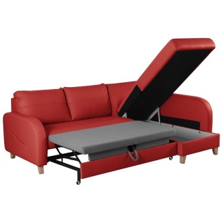 Canapé d'angle convertible en cuir de luxe italien , 5 places CONFORIA, rouge foncé, angle droit