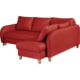Canapé d'angle convertible en cuir de luxe italien , 5 places CONFORIA, rouge foncé, angle droit