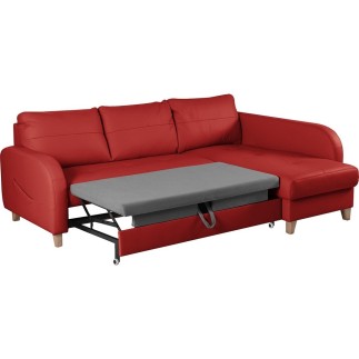 Canapé d'angle convertible en cuir de luxe italien , 5 places CONFORIA, rouge foncé, angle droit