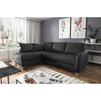 Canapé d'angle convertible en cuir de luxe italien , 5 places CONFORIA, noir, angle gauche