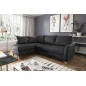 Canapé d'angle convertible en cuir de luxe italien , 5 places CONFORIA, noir, angle gauche