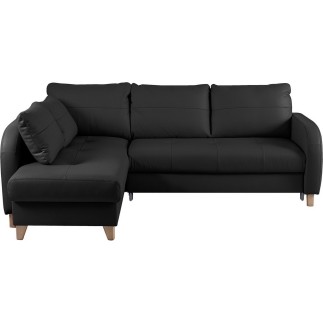 Canapé d'angle convertible en cuir de luxe italien , 5 places CONFORIA, noir, angle gauche
