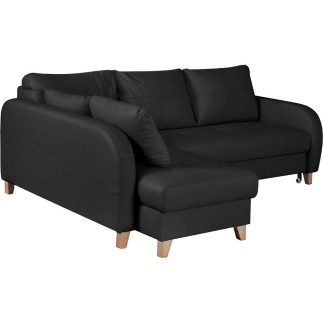 Canapé d'angle convertible en cuir de luxe italien , 5 places CONFORIA, noir, angle gauche