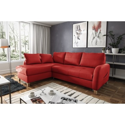 Canapé d'angle convertible en cuir de luxe italien , 5 places CONFORIA, rouge foncé, angle gauche