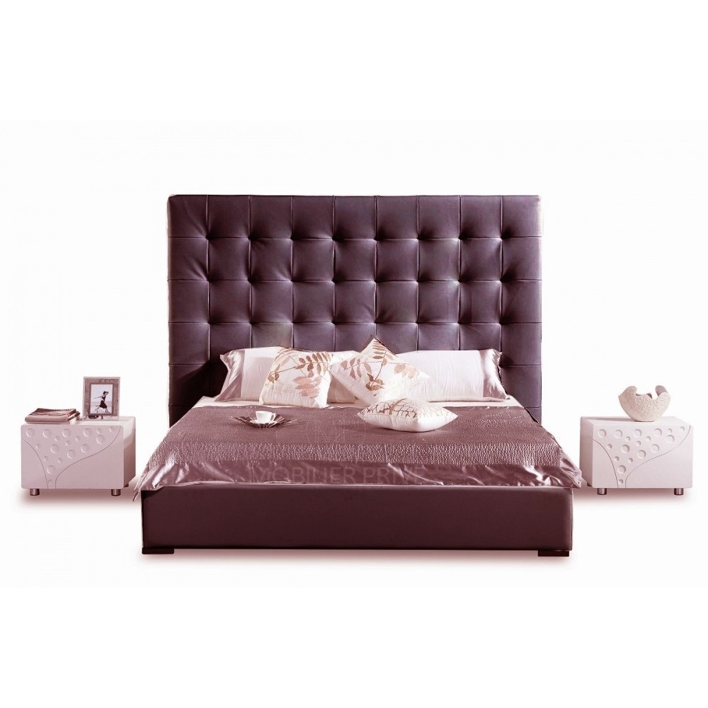 Lit en cuir italien de luxe DODO, chocolat, 140x190