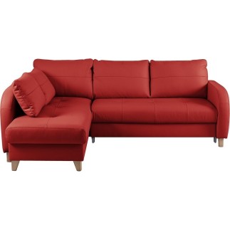Canapé d'angle convertible en cuir de luxe italien , 5 places CONFORIA, rouge foncé, angle gauche