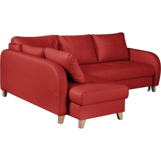 Canapé d'angle convertible en cuir de luxe italien , 5 places CONFORIA, rouge foncé, angle gauche
