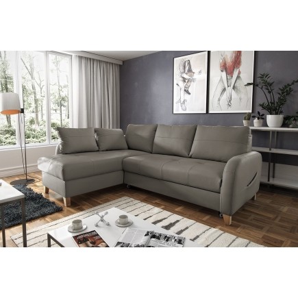 Canapé d'angle convertible en cuir de luxe italien , 5 places CONFORIA, taupe, angle gauche