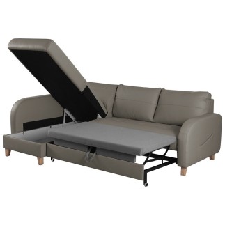 Canapé d'angle convertible en cuir de luxe italien , 5 places CONFORIA, taupe, angle gauche