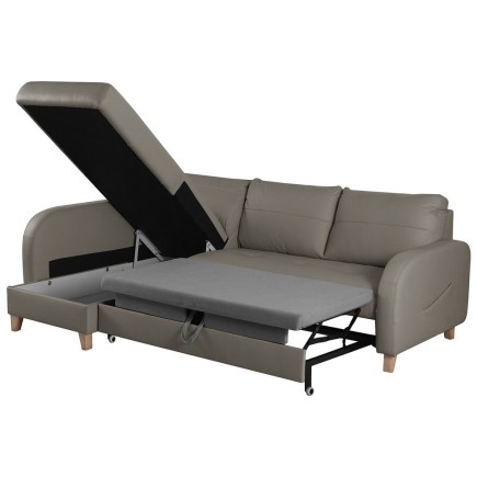 Canapé d'angle convertible en cuir de luxe italien , 5 places CONFORIA, taupe, angle gauche