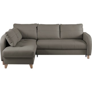 Canapé d'angle convertible en cuir de luxe italien , 5 places CONFORIA, taupe, angle gauche