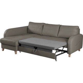 Canapé d'angle convertible en cuir de luxe italien , 5 places CONFORIA, taupe, angle gauche