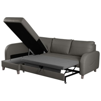 Canapé d'angle convertible en cuir de luxe italien , 5 places CONFORIA, gris foncé, angle gauche