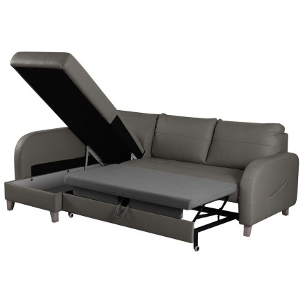 Canapé d'angle convertible en cuir de luxe italien , 5 places CONFORIA, gris foncé, angle gauche