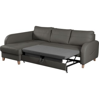 Canapé d'angle convertible en cuir de luxe italien , 5 places CONFORIA, gris foncé, angle gauche