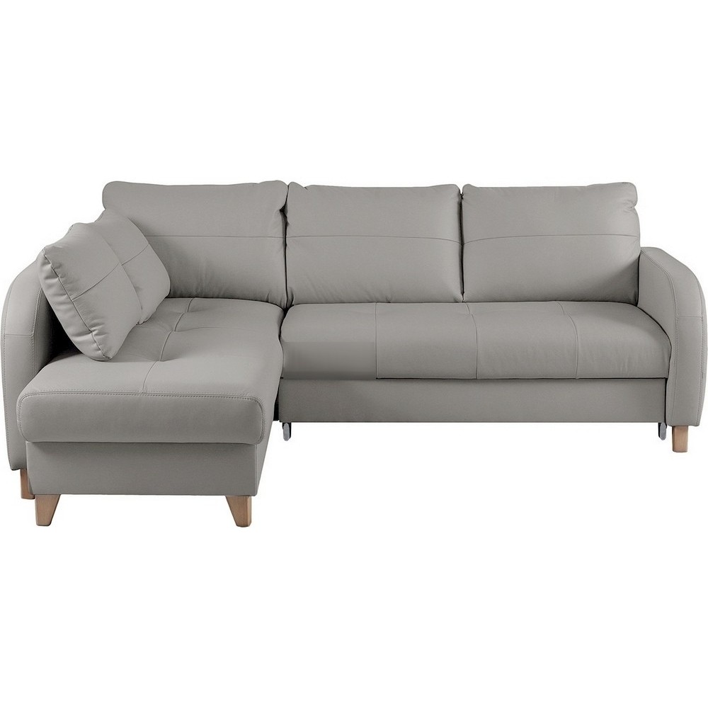 - Canapé d'angle convertible en cuir de luxe italien , 5 places CONFORIA, gris clair, angle gauche
