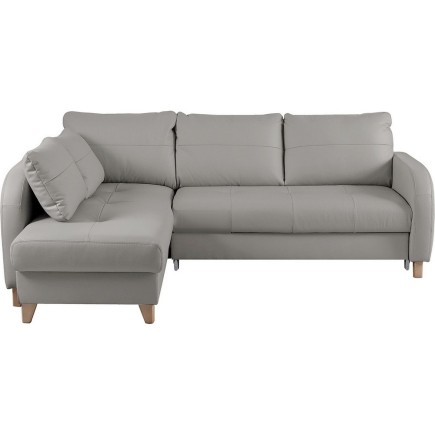 - Canapé d'angle convertible en cuir de luxe italien , 5 places CONFORIA, gris clair, angle gauche