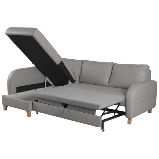 - Canapé d'angle convertible en cuir de luxe italien , 5 places CONFORIA, gris clair, angle gauche