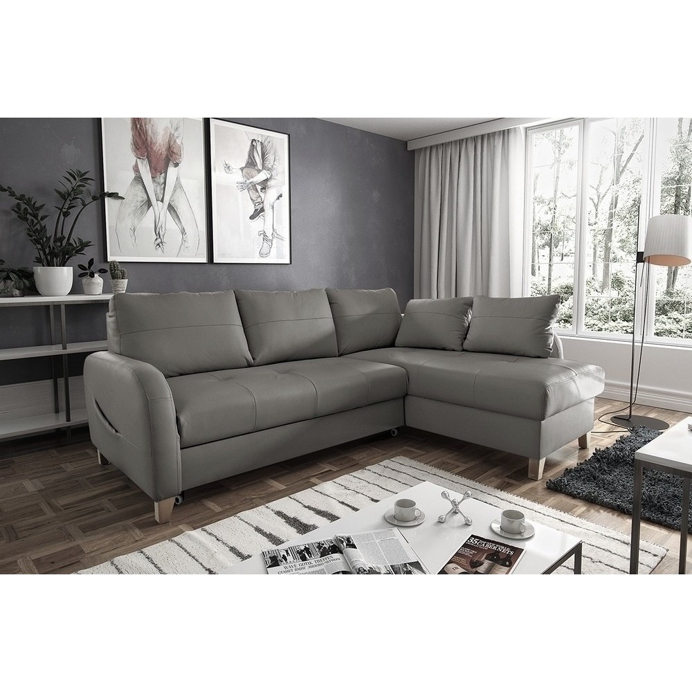 Canapé d'angle convertible en cuir de luxe italien , 5 places CONFORIA, gris foncé, angle droit