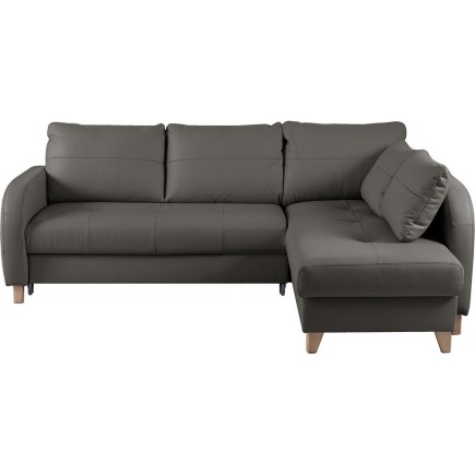 Canapé d'angle convertible en cuir de luxe italien , 5 places CONFORIA, gris foncé, angle droit