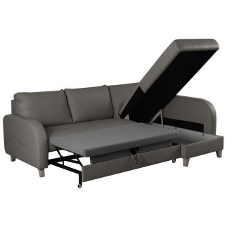 Canapé d'angle convertible en cuir de luxe italien , 5 places CONFORIA, gris foncé, angle droit