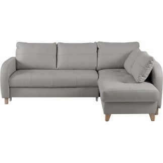 Canapé d'angle convertible en cuir de luxe italien , 5 places CONFORIA, gris clair, angle droit
