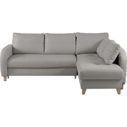 Canapé d'angle convertible en cuir de luxe italien , 5 places CONFORIA, gris clair, angle droit
