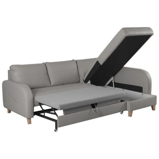 Canapé d'angle convertible en cuir de luxe italien , 5 places CONFORIA, gris clair, angle droit