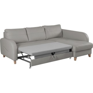 Canapé d'angle convertible en cuir de luxe italien , 5 places CONFORIA, gris clair, angle droit