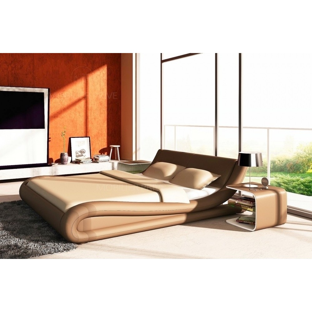 Lit en cuir italien de luxe DREAM, beige, 140x190