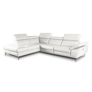 - Canapé d'angle relax en 100% tout cuir épais de luxe italien avec relax électrique, 5/6 places KASTER, blanc cassé, angle gauc
