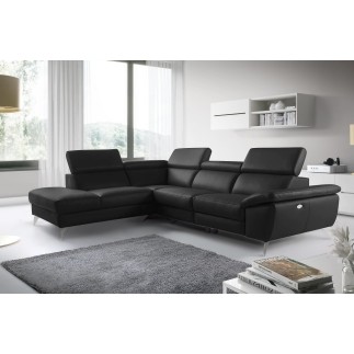 Canapé d'angle relax en 100% tout cuir épais de luxe italien avec relax électrique, 5/6 places KASTER, noir, angle gauche