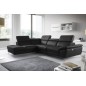 Canapé d'angle relax en 100% tout cuir épais de luxe italien avec relax électrique, 5/6 places KASTER, noir, angle gauche