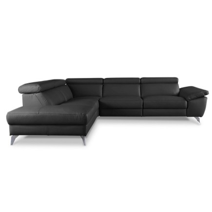 Canapé d'angle relax en 100% tout cuir épais de luxe italien avec relax électrique, 5/6 places KASTER, noir, angle gauche