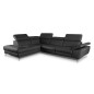 Canapé d'angle relax en 100% tout cuir épais de luxe italien avec relax électrique, 5/6 places KASTER, noir, angle gauche