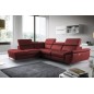 Canapé d'angle relax en 100% tout cuir épais de luxe italien avec relax électrique, 5/6 places KASTER, rouge bordeaux, angle gau