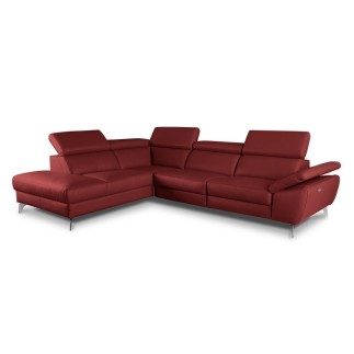 Canapé d'angle relax en 100% tout cuir épais de luxe italien avec relax électrique, 5/6 places KASTER, rouge bordeaux, angle gau