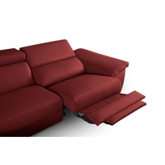 Canapé d'angle relax en 100% tout cuir épais de luxe italien avec relax électrique, 5/6 places KASTER, rouge bordeaux, angle gau